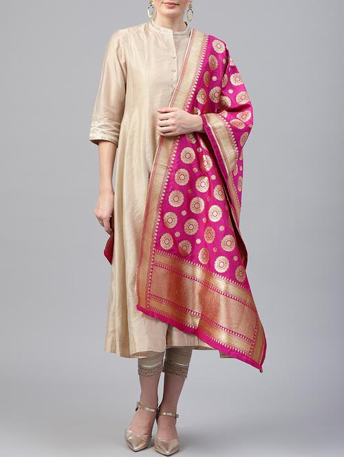fuchsia brocade woven dupatta - 15586820 - Very Small Image - 1