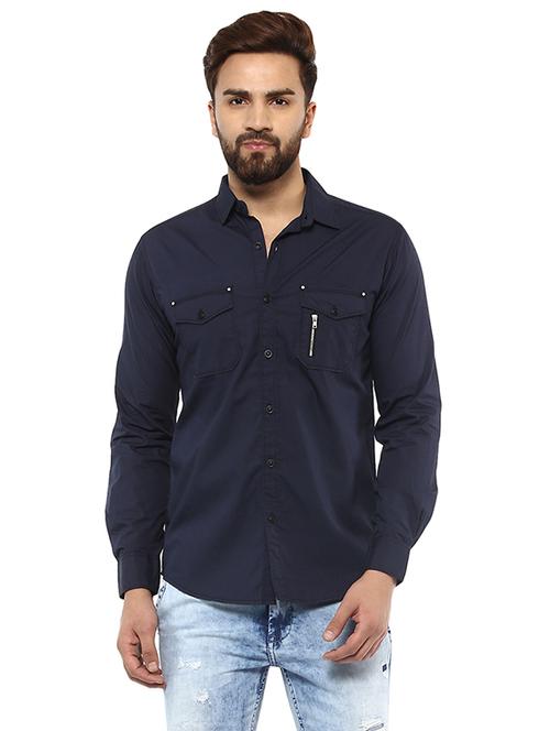 blue cotton casual shirt - 15588329 - Very Small Image - 1