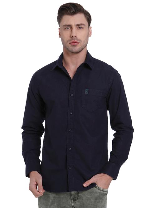 navy blue cotton casual shirt - 15588648 - Very Small Image - 1