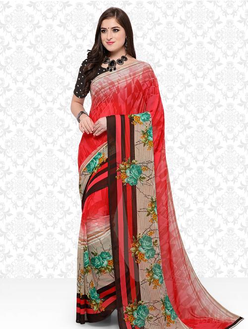 floral printed saree with blouse - 15589767 - Very Small Image - 1