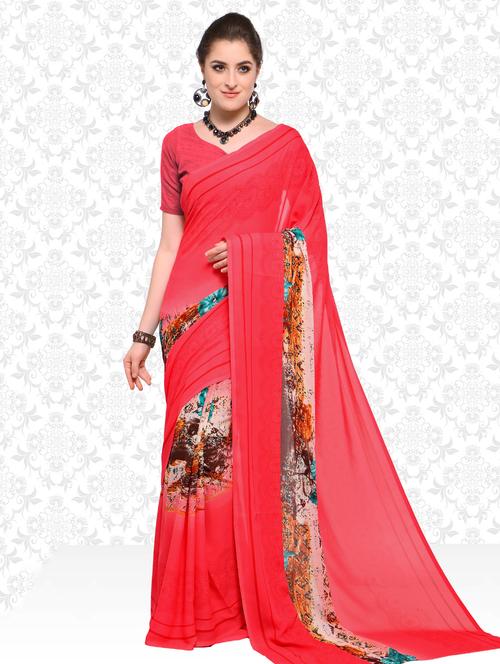 contrast bordered printed saree with blouse - 15589777 - Very Small Image - 1