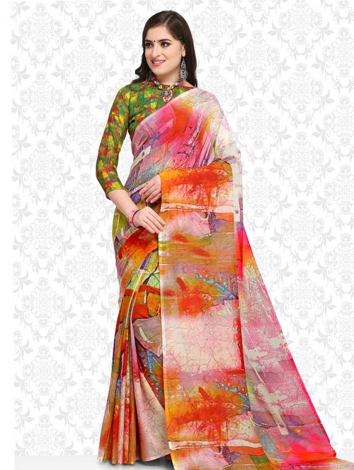 abstract printed saree with blouse - 15589799 - Very Small Image - 1