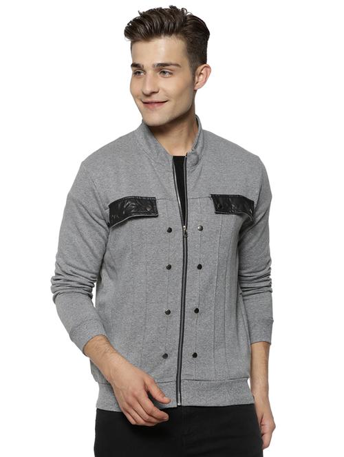 grey solid casual jacket - 15590315 - Very Small Image - 1