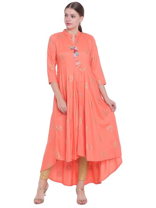 block print high low kurta - 15591581 - Very Small Image - 1
