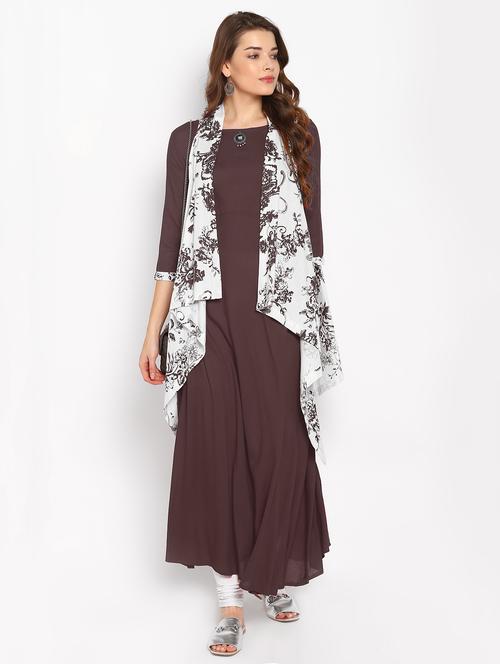 a-line kurta with printed jacket - 15601519 - Very Small Image - 1