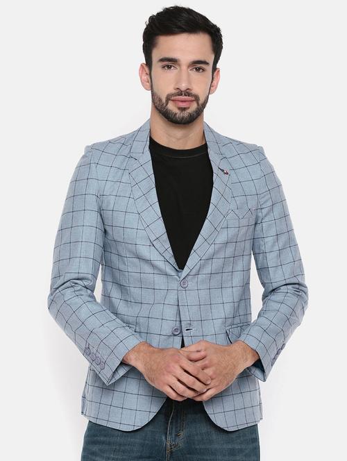 light blue cotton single breasted casual blazer - 15601650 - Very Small Image - 1