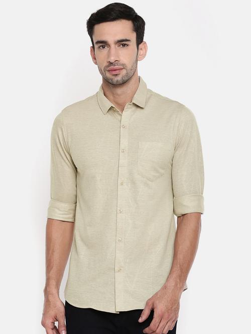 beige cotton casual shirt - 15601652 - Very Small Image - 1
