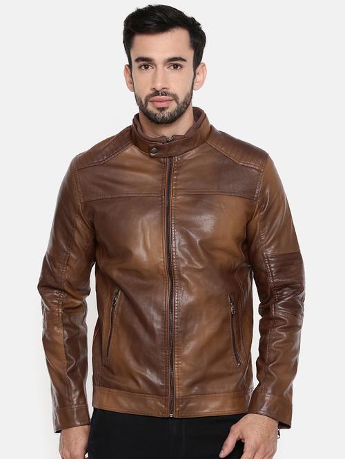 brown leather biker jacket - 15601750 - Very Small Image - 1