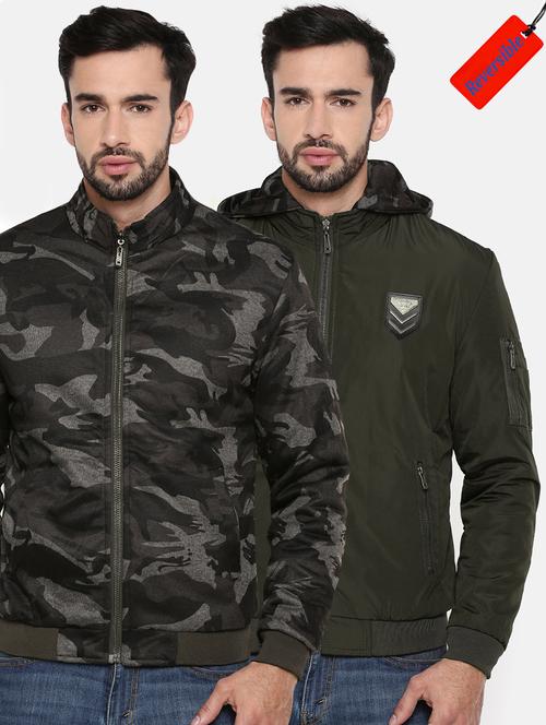 green polyester blend casual jacket (reversible) - 15601784 - Very Small Image - 1