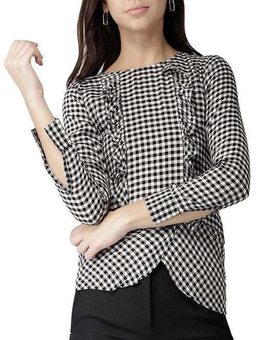 frill detail checkered asymmetric top - 15603994 - Very Small Image - 1
