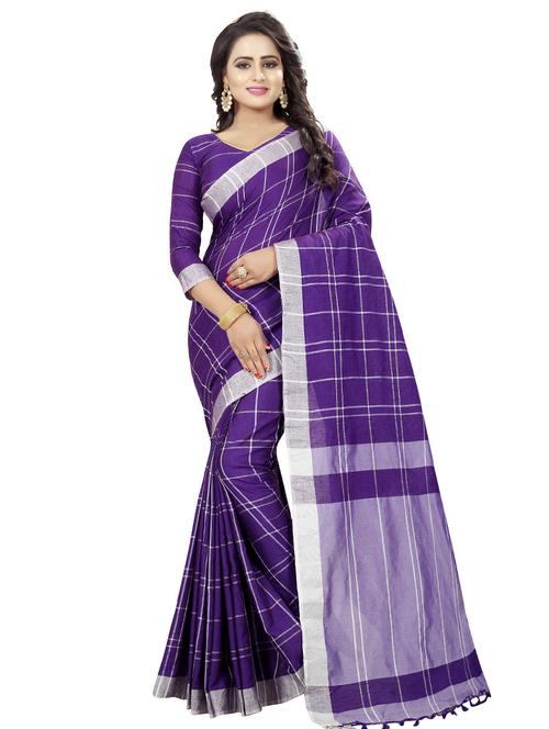 checkered woven saree with blouse - 15604206 - Very Small Image - 1