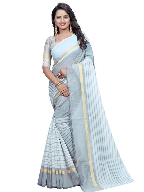 stripes kota cotton saree with blouse - 15604213 - Very Small Image - 1