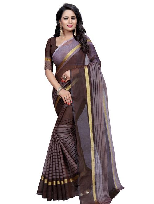 stripes kota cotton saree with blouse - 15604220 - Very Small Image - 1