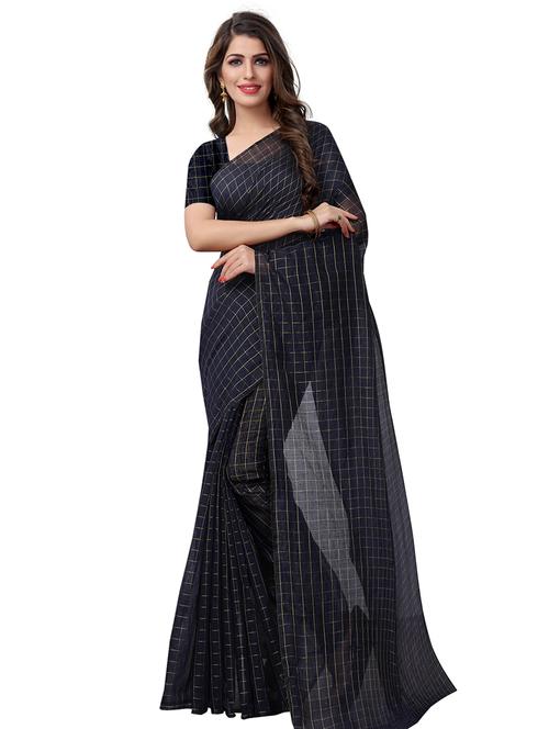 checkered kota cotton saree with blouse - 15604228 - Very Small Image - 1