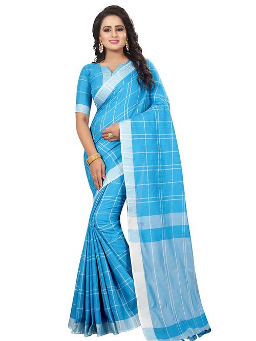checkered woven saree with blouse - 15604255 - Very Small Image - 1