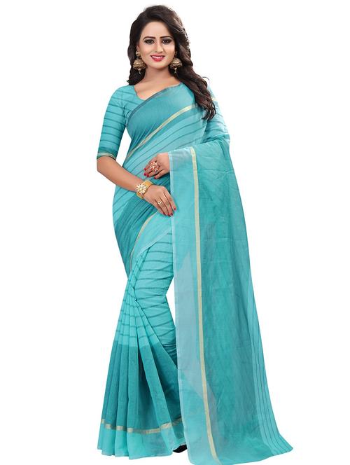 stripes kota cotton saree with blouse - 15604258 - Very Small Image - 1