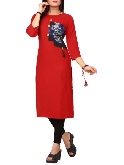 red straight kurta with tassels - 15604834 - Very Small Image - 1