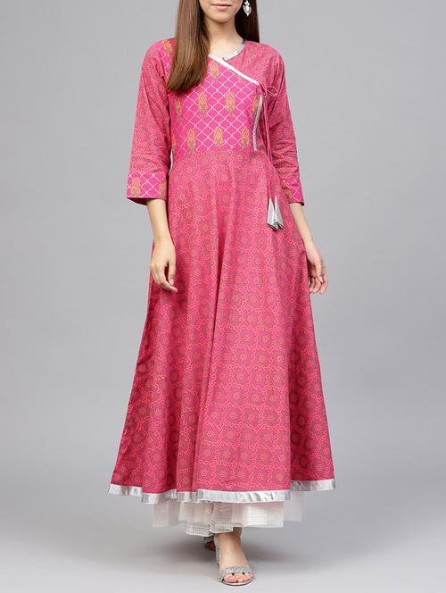 foil print angrakha kurta - 15605707 - Very Small Image - 1