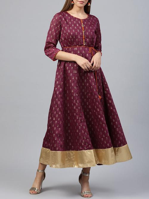 Foil print anarkali dress with tassels - 15605824 - Very Small Image - 1