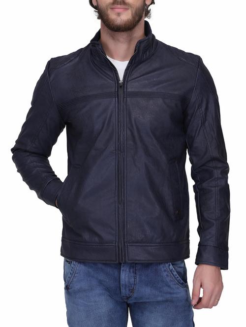 navy blue leather biker jacket - 15606037 - Very Small Image - 1