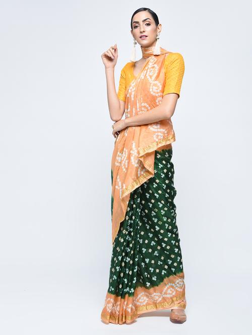 bottle green bandhani saree with blouse - 15606519 - Very Small Image - 1