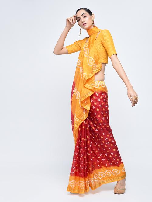 zari bordered bandhani saree with blouse - 15606524 - Very Small Image - 1
