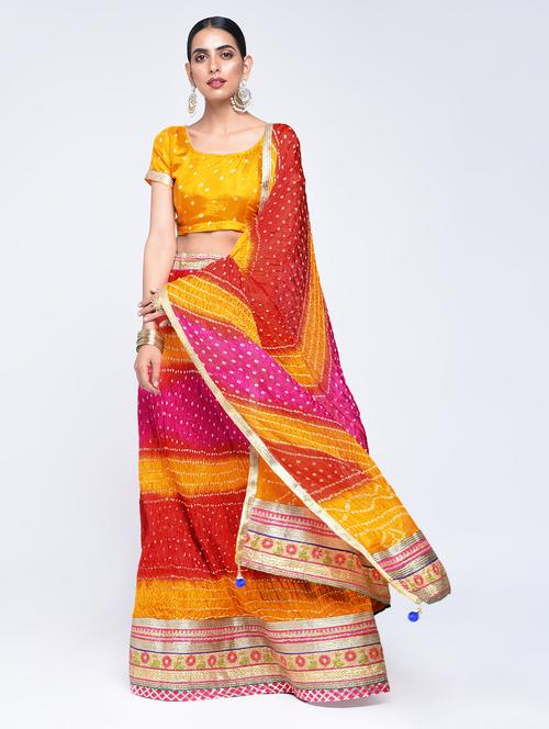 bandhani flared lehenga set - 15606531 - Very Small Image - 1
