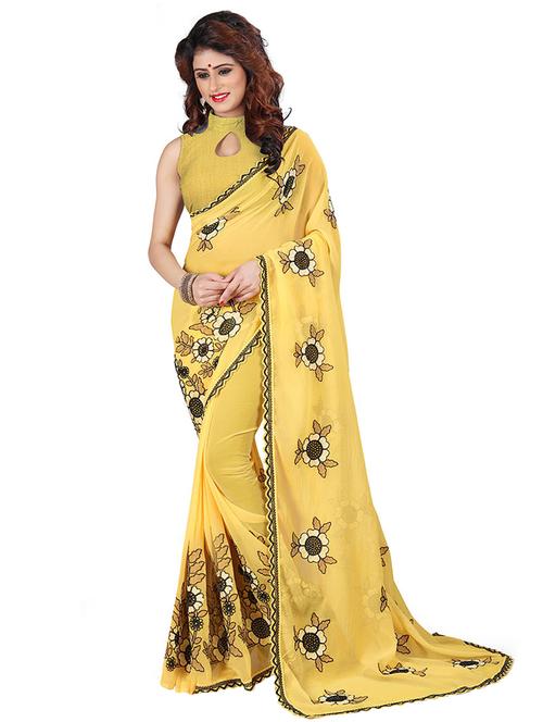 floral embroidered yellow saree - 15606701 - Very Small Image - 1