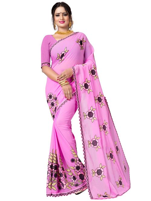 floral resham embroidered saree - 15606703 - Very Small Image - 1