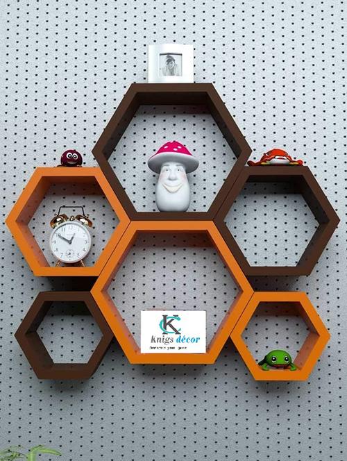 kings decor  six plus   hexagon shape storage wall shelves  set-6   - brown - orange - 15606772 - Very Small Image - 1