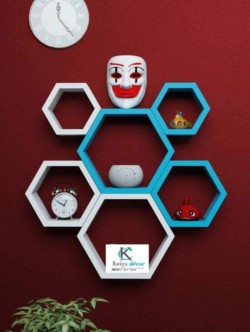 hexagon shape storage wall shelves  set-6   - white - blue - 15606779 - Very Small Image - 1