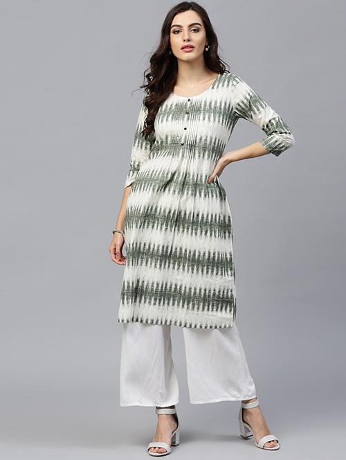 ikat a-line back cut kurta - 15606930 - Very Small Image - 1