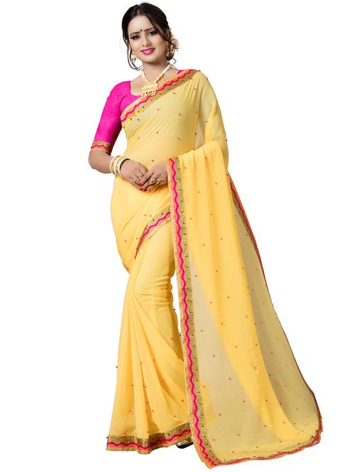 pearl embellished yellow saree - 15606964 - Very Small Image - 1