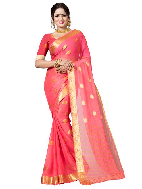 floral zari motif woven saree - 15606971 - Very Small Image - 1