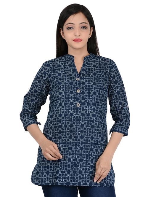 blue cotton straight kurti - 15607504 - Very Small Image - 1