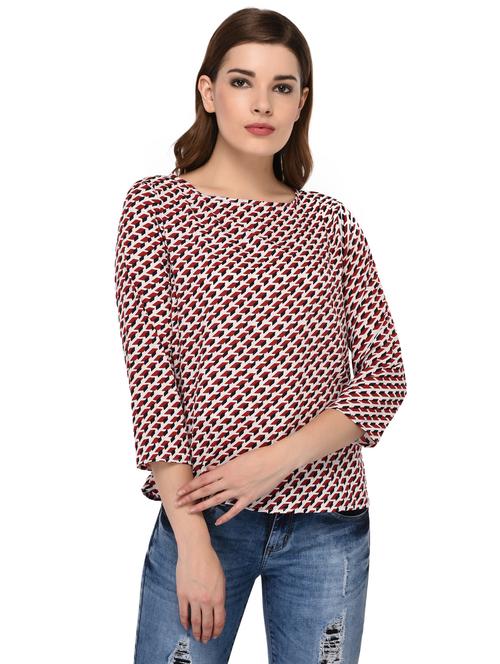 round neck geometric print top - 15607674 - Very Small Image - 1