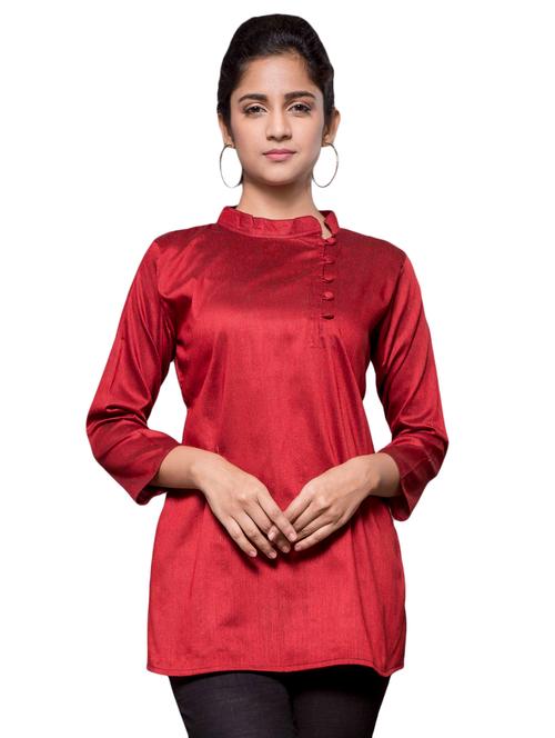 mandarin neck button detail top - 15607879 - Very Small Image - 1