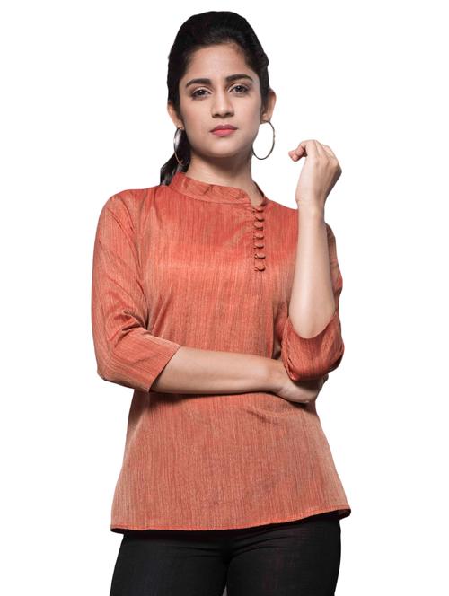 mandarin neck button detail top - 15607882 - Very Small Image - 1