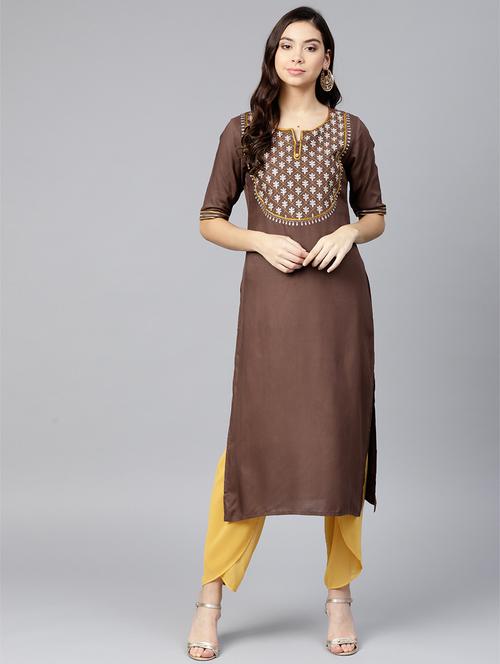 embroidered yoke straight kurta - 15608476 - Very Small Image - 1