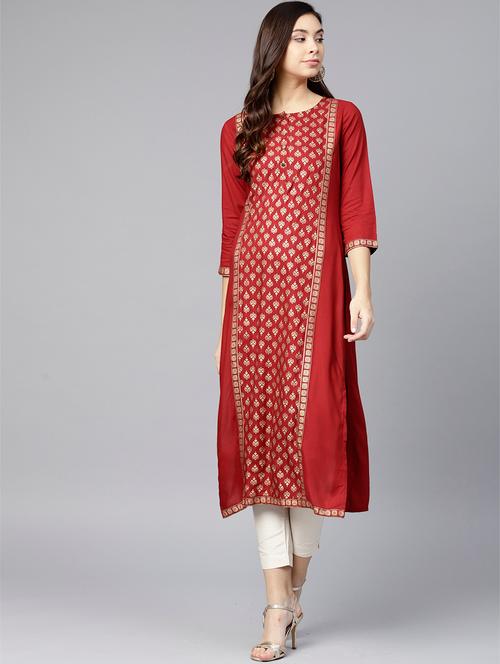 foil print straight kurta - 15608478 - Very Small Image - 1