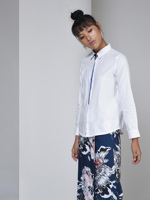 contrast taping concealed placket shirt - 15609174 - Very Small Image - 1