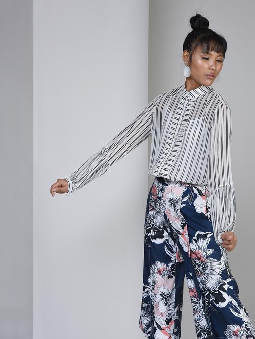 pin-tucked striped button-up shirt - 15609176 - Very Small Image - 1