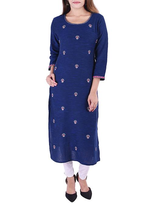 Embroidered textured straight kurta - 15610309 - Very Small Image - 1
