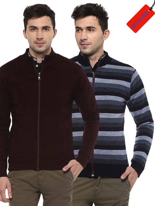 brown acrylic  reversible casual jacket - 15610443 - Very Small Image - 1