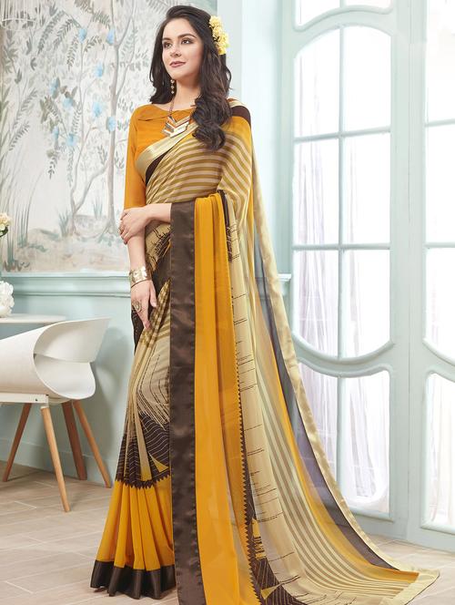 stripes printed saree with blouse - 15611530 - Very Small Image - 1