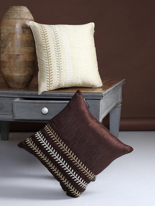 romee polyester embroidered cushion cover 16" x 16" set of 2 - gold & brown - 15611757 - Very Small Image - 1