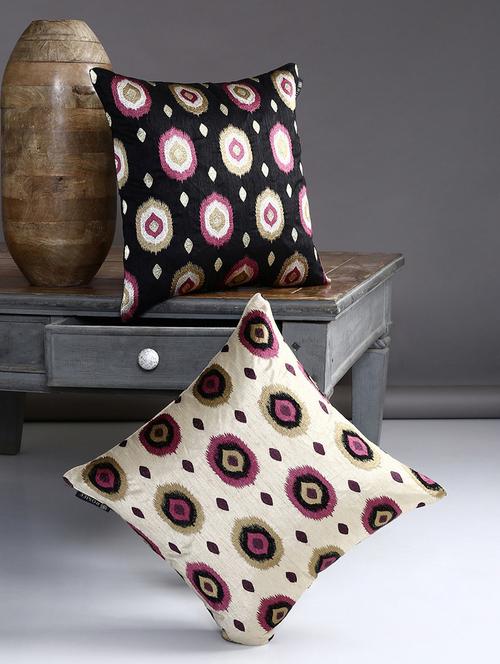 romee polyester embroidered cushion cover 16" x 16" set of 2 - black & gold - 15611767 - Very Small Image - 1