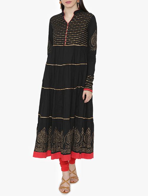 tiered block print kurta - 15611864 - Very Small Image - 1