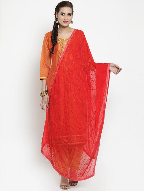 red self designed embroidered lace border dupatta - 15612375 - Very Small Image - 1