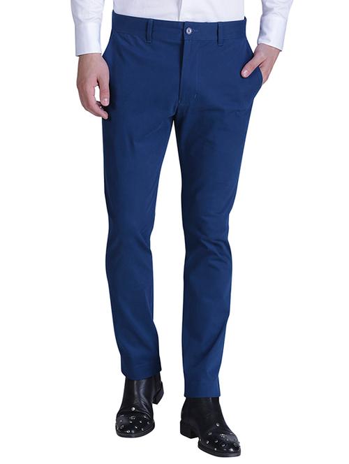 blue cotton flat front casual trouser - 15614312 - Very Small Image - 1